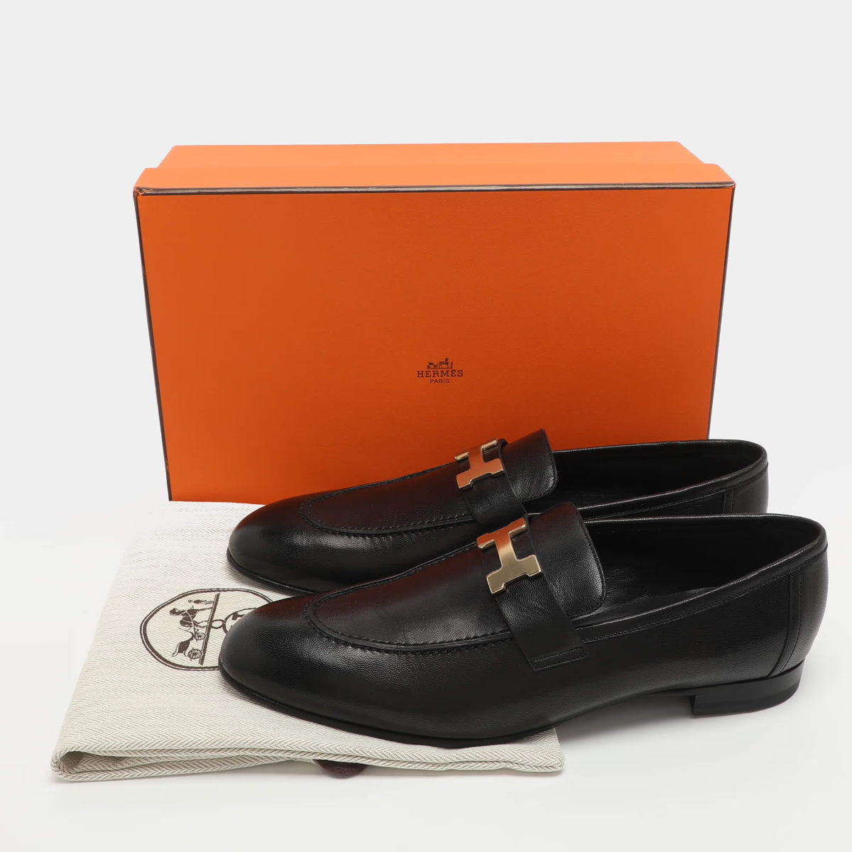 Hermes Paris Size 41 Black Leather Loafers