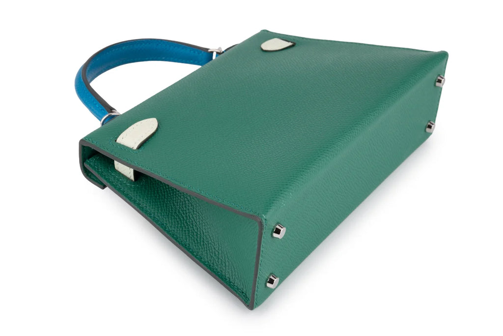 Hermès Mini Kelly Epsom Tri Colour Vert Vertigo / Vert Fizz / Bleu Frida PHW