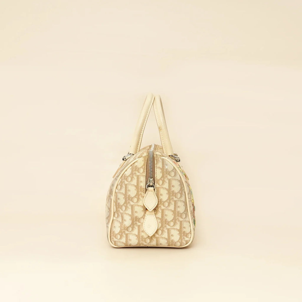 Christian Dior Beige Oblique Floral Boston Bag