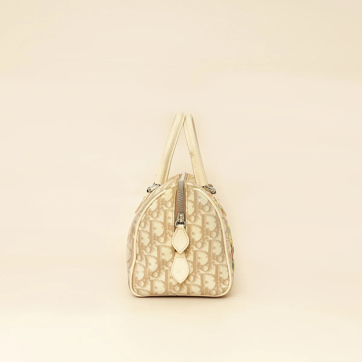Christian Dior Beige Oblique Floral Boston Bag