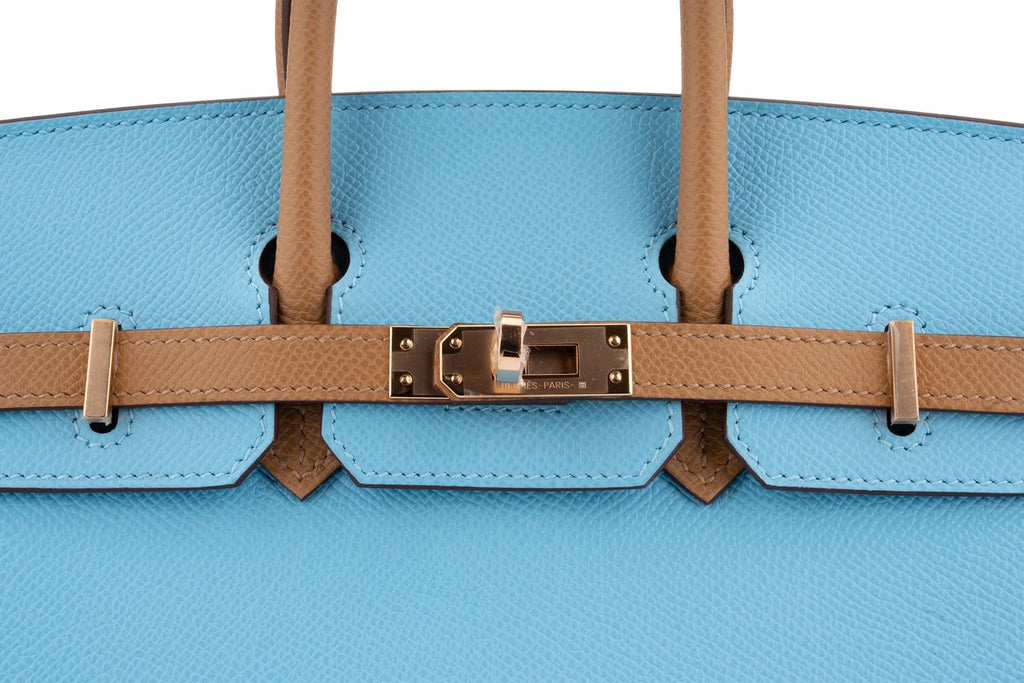 Hermès Birkin 25 HSS Sellier Epsom Bleu Celeste/Biscuit RGHW