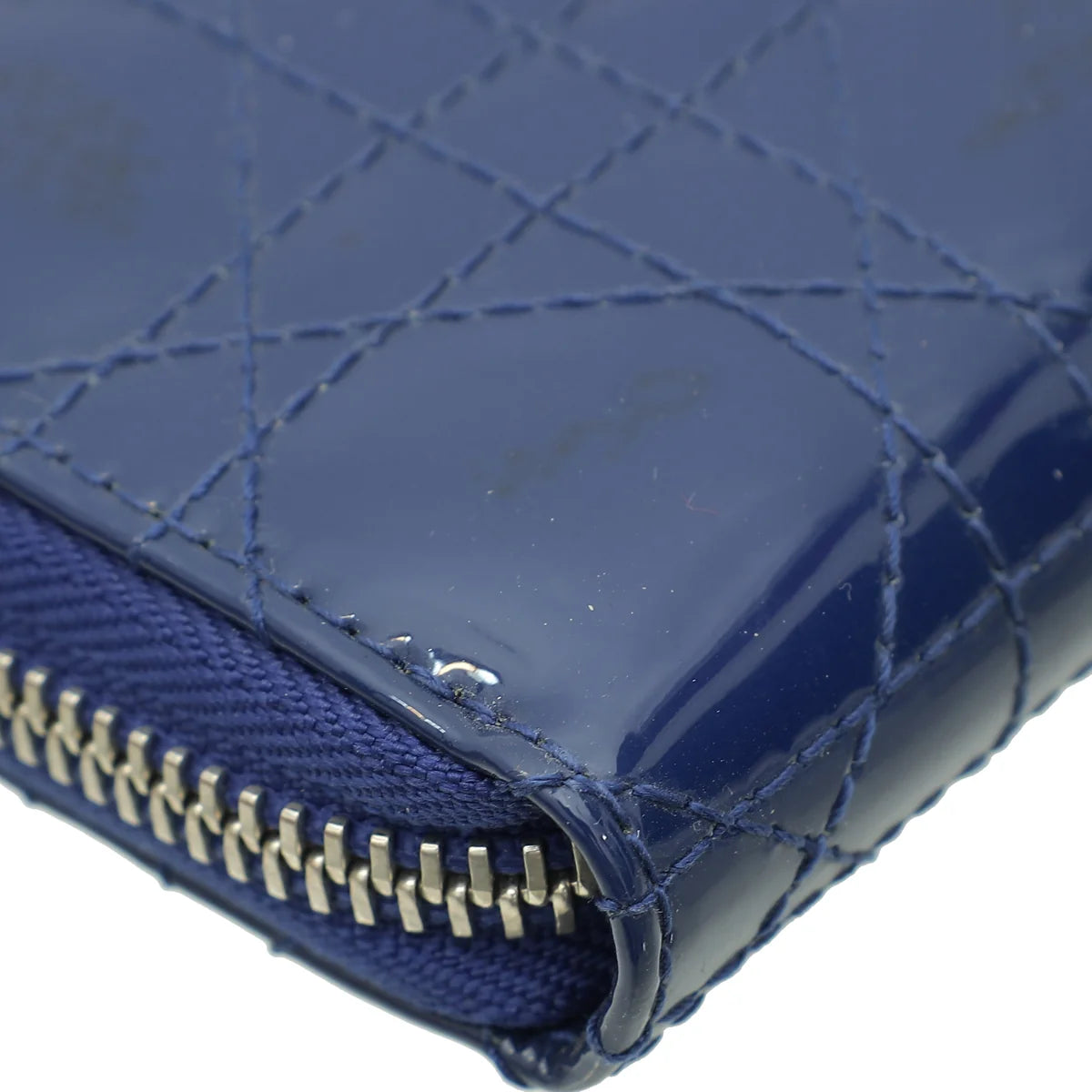 Christian Dior Blue Lady Dior Zip Around Wallet