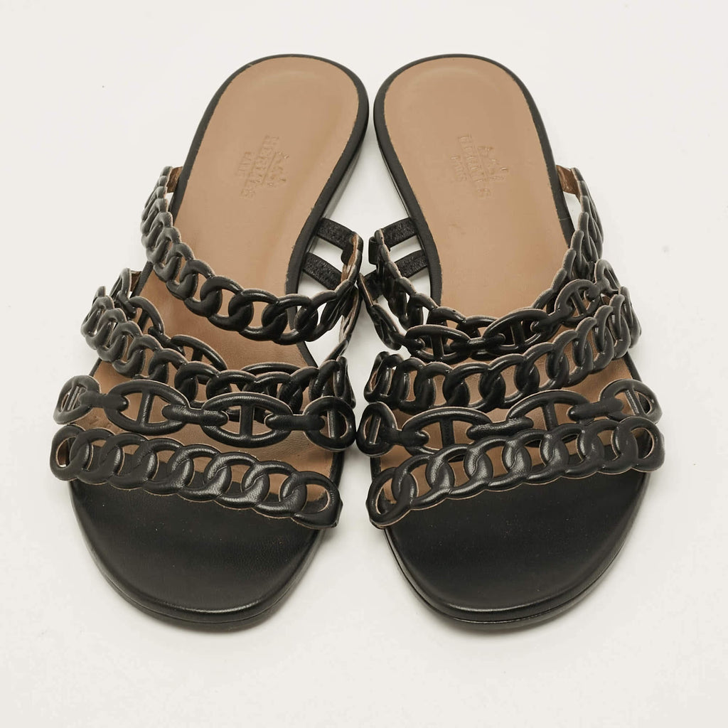 Hermès Chaine d'Ancre Rivage Size 36 Black Leather Flat Slide
