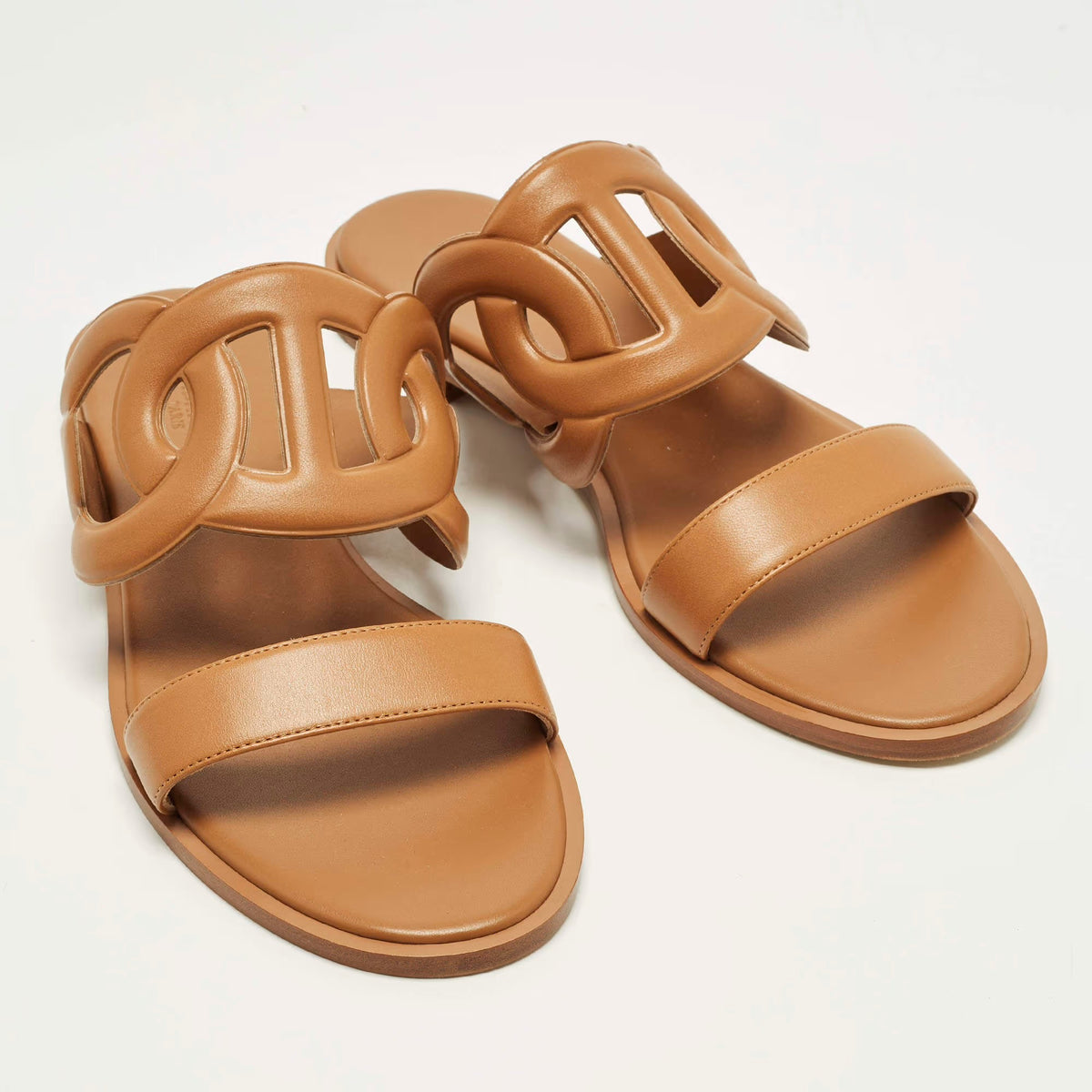 Hermes Lagune Size 39 Brown Leather Flat Slide