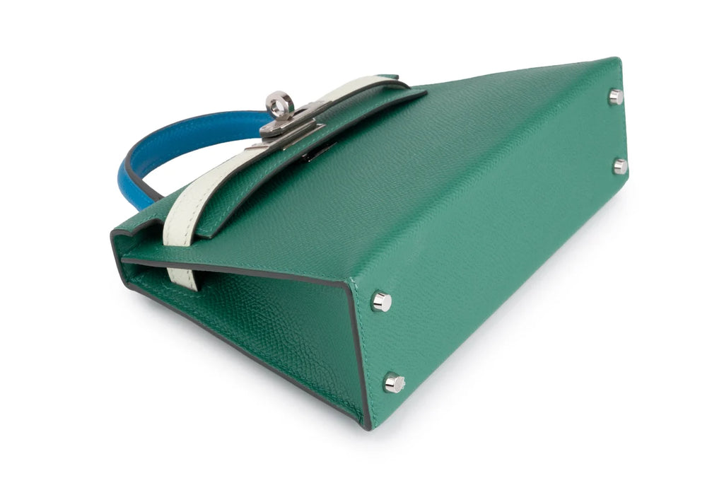 Hermès Mini Kelly Epsom Tri Colour Vert Vertigo / Vert Fizz / Bleu Frida PHW