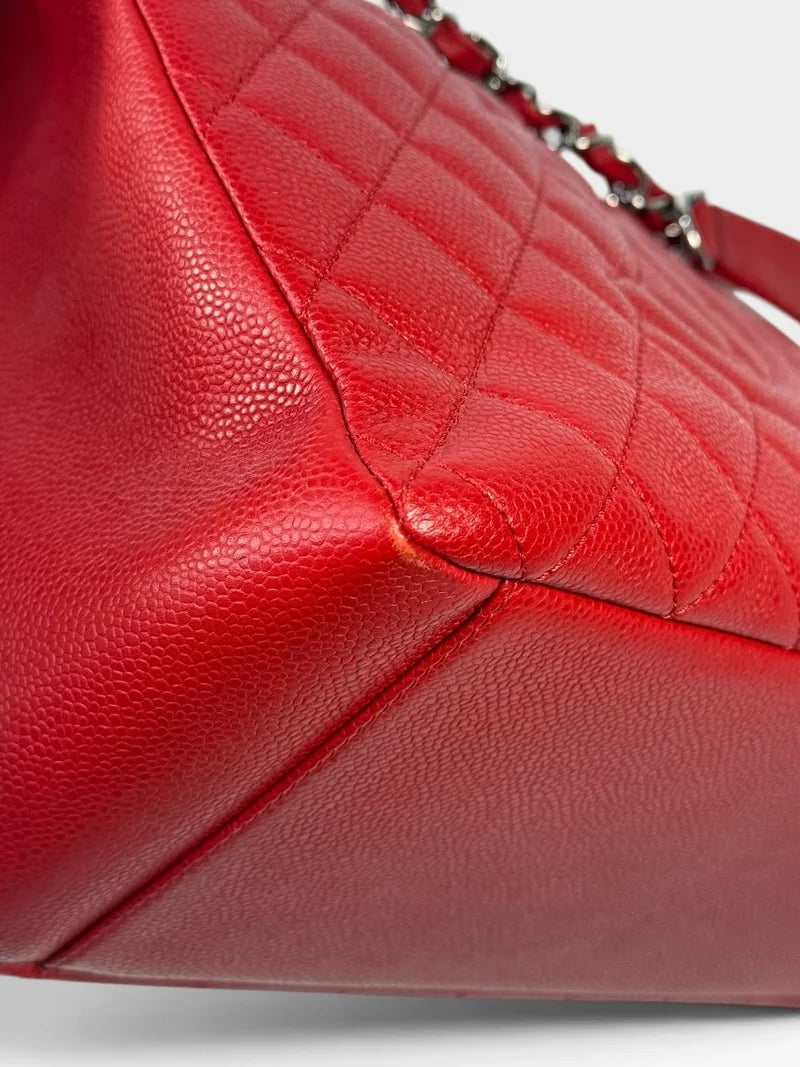 CHANEL GRAND SHOPPER TOTE IN RED CAVIAR LEATHER WITH SILVER HARDWARE