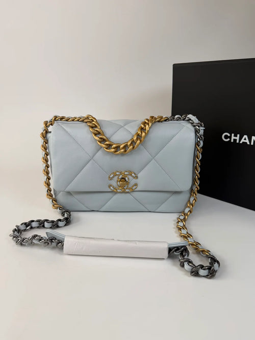 CHANEL 19 SMALL IN BLUE LAMBSKIN LEATHER WITH MIXED HARDWARE