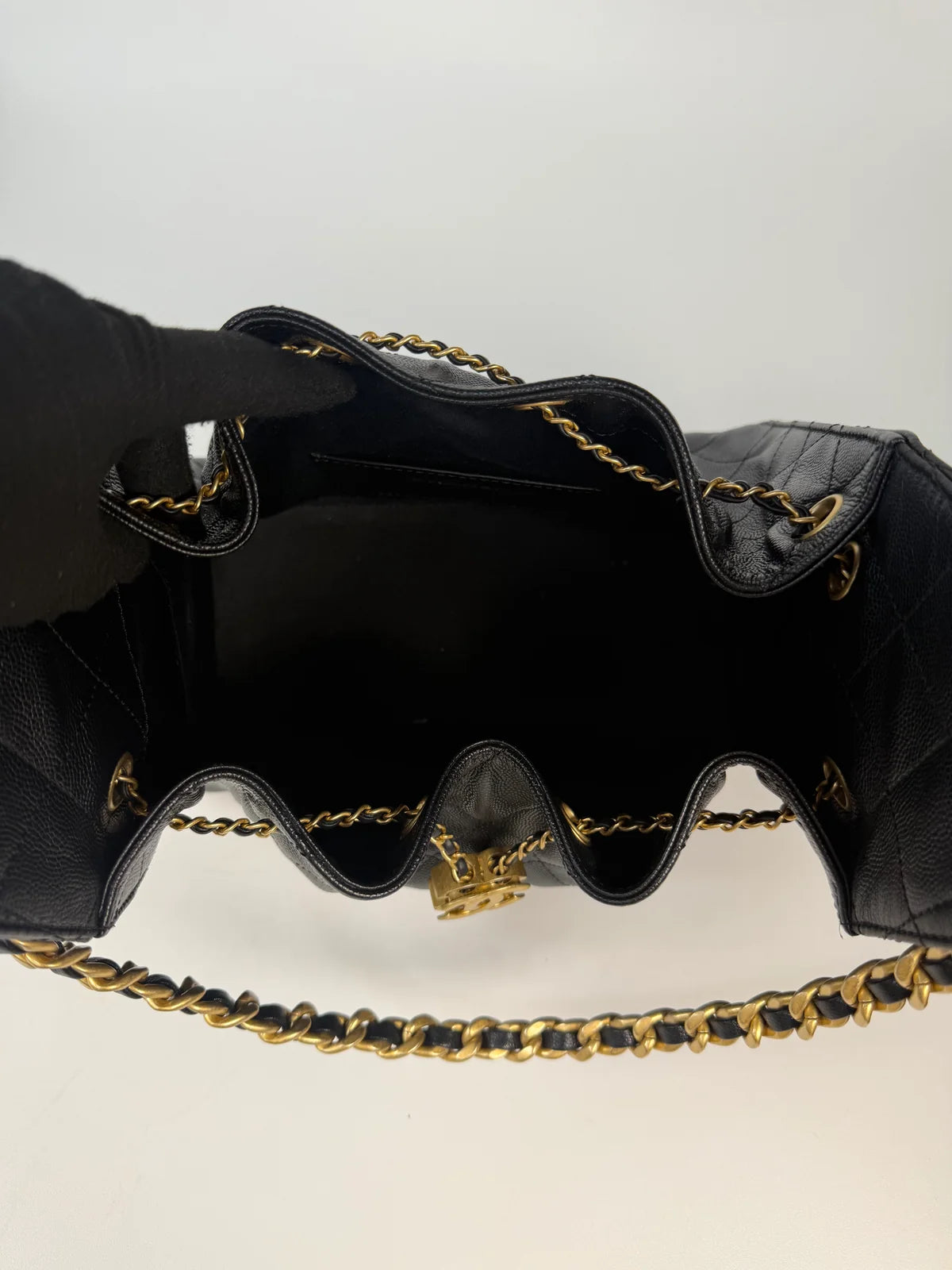 CHANEL 25 SMALL IN BLACK CAVIAR LEATHER WITH GOLD HARDWARE