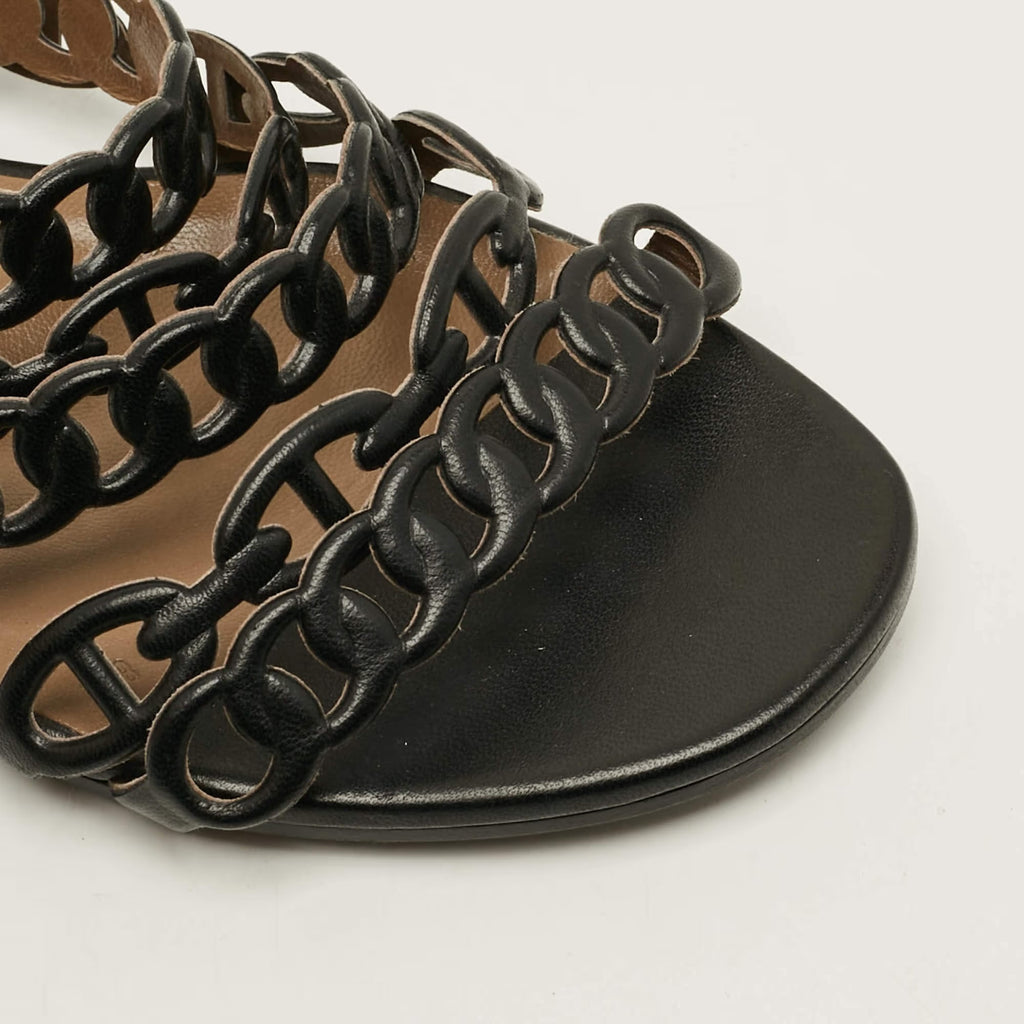 Hermès Chaine d'Ancre Rivage Size 36 Black Leather Flat Slide