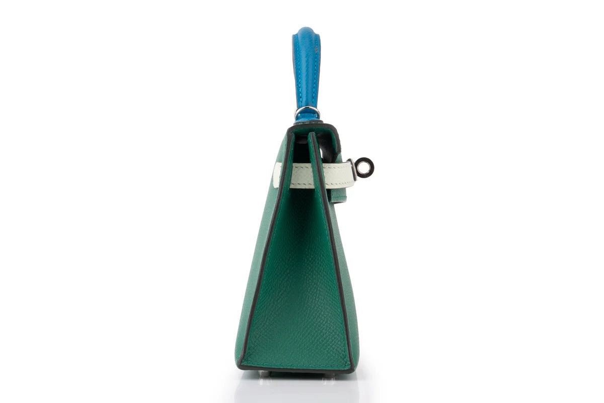 Hermès Mini Kelly Epsom Tri Colour Vert Vertigo / Vert Fizz / Bleu Frida PHW