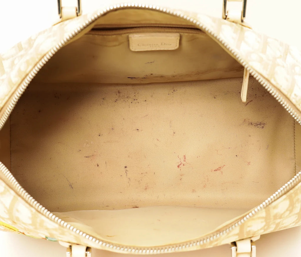 Christian Dior Beige Oblique Floral Boston Bag