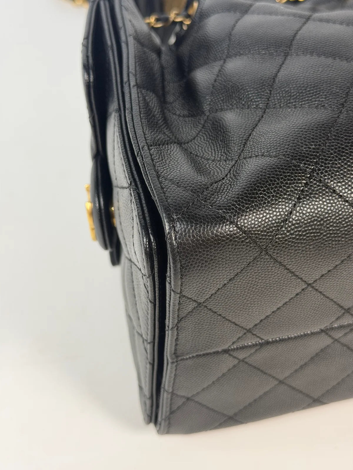 CHANEL 25 SMALL IN BLACK CAVIAR LEATHER WITH GOLD HARDWARE
