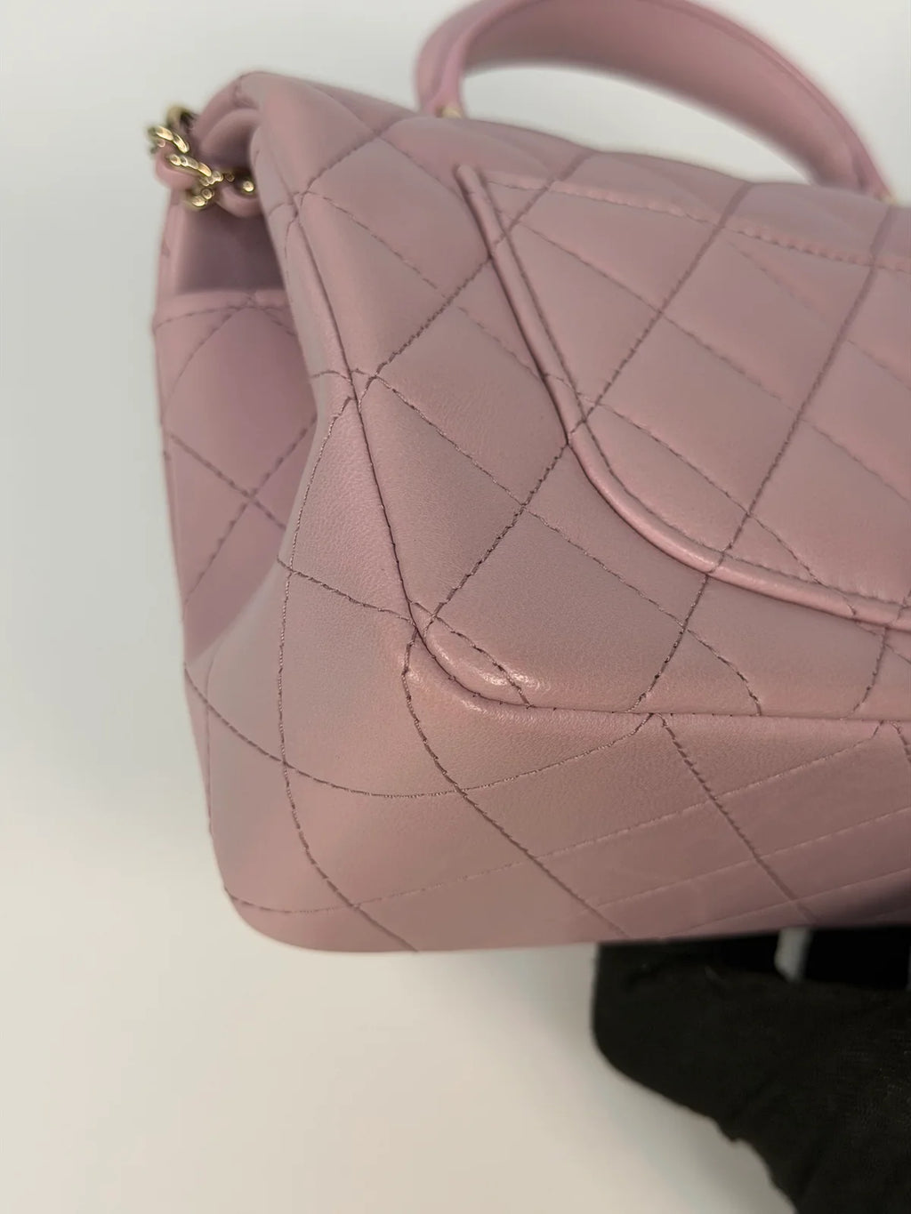 CHANEL MINI RECTANGLE TOP HANDLE IN PINK LAMBSKIN LEATHER WITH PALE GOLD HARDWARE