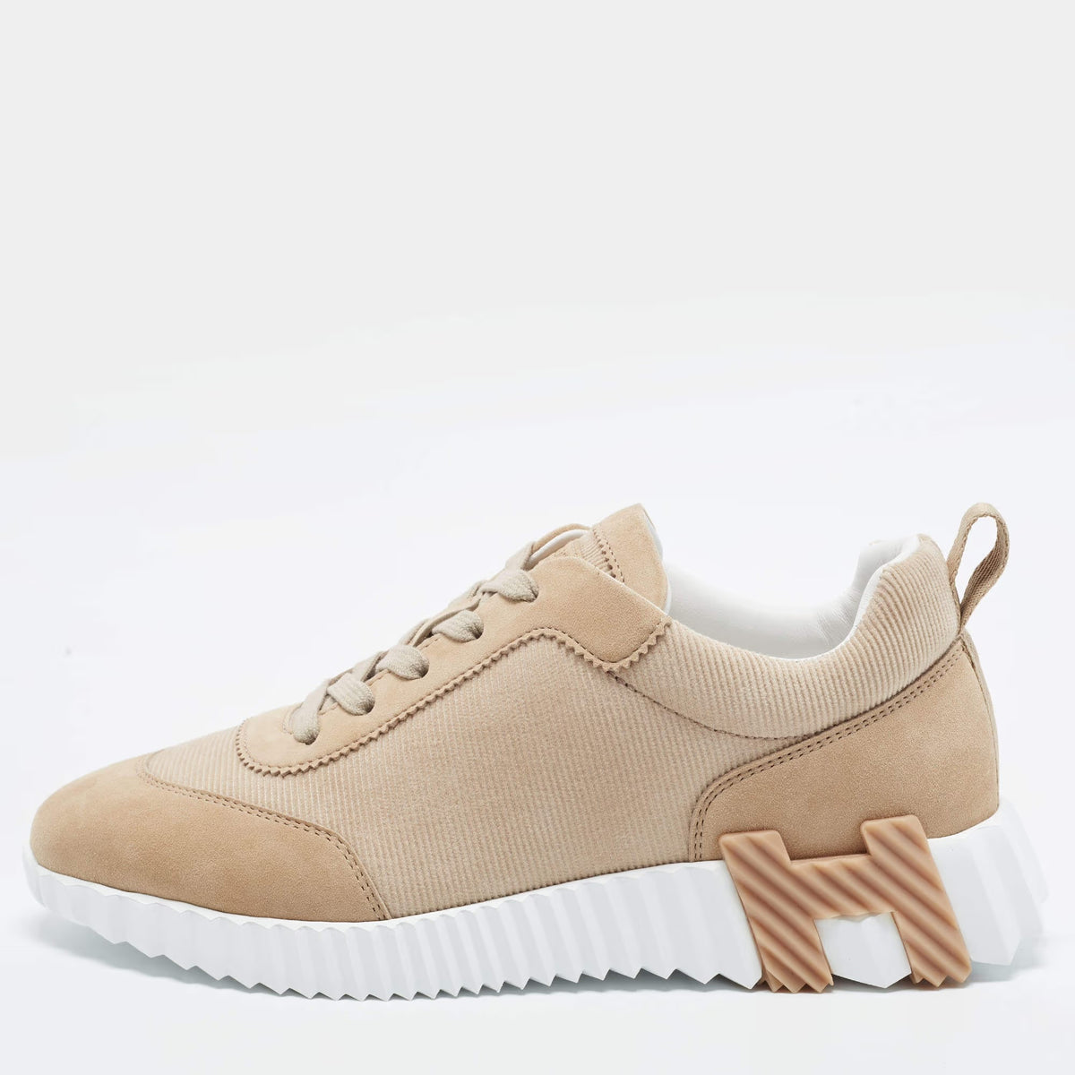 Hermes Bouncing Size 39 Beige Suede and Corduroy Low Top Sneakers