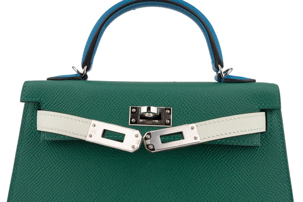 Hermès Mini Kelly Epsom Tri Colour Vert Vertigo / Vert Fizz / Bleu Frida PHW