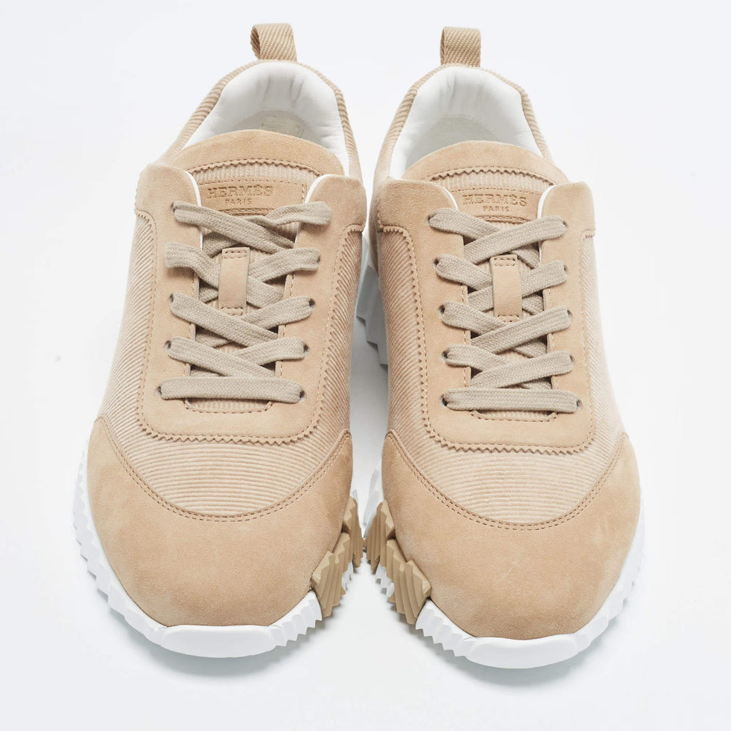 Hermes Bouncing Size 39 Beige Suede and Corduroy Low Top Sneakers