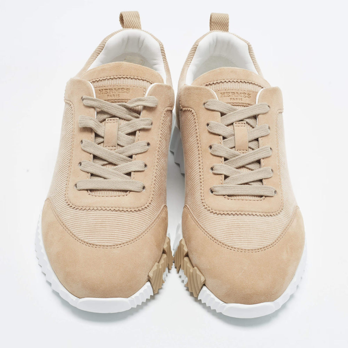 Hermes Bouncing Size 39 Beige Suede and Corduroy Low Top Sneakers