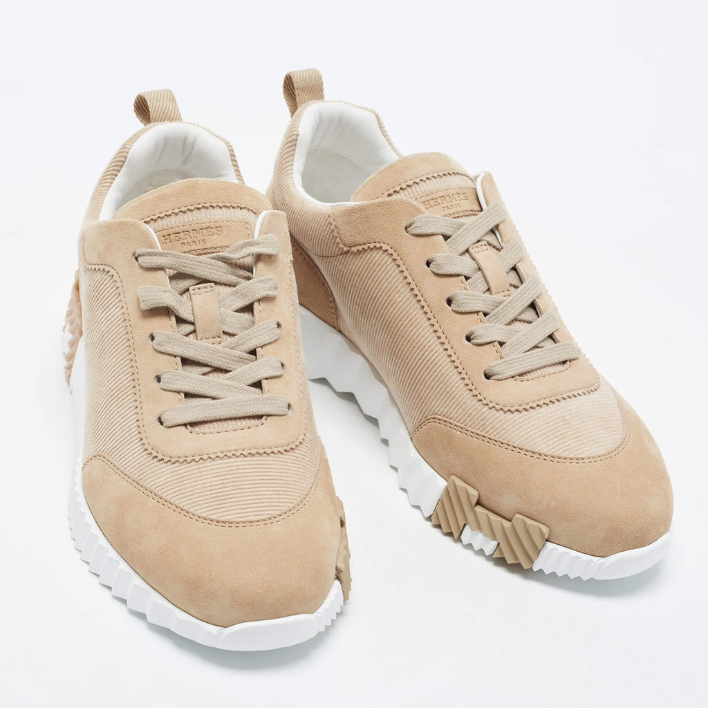 Hermes Bouncing Size 39 Beige Suede and Corduroy Low Top Sneakers