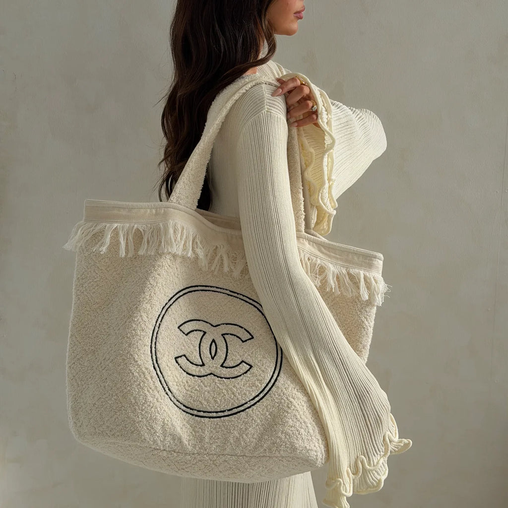 CHANEL BEACH BAG IN CREAM TOWELLING