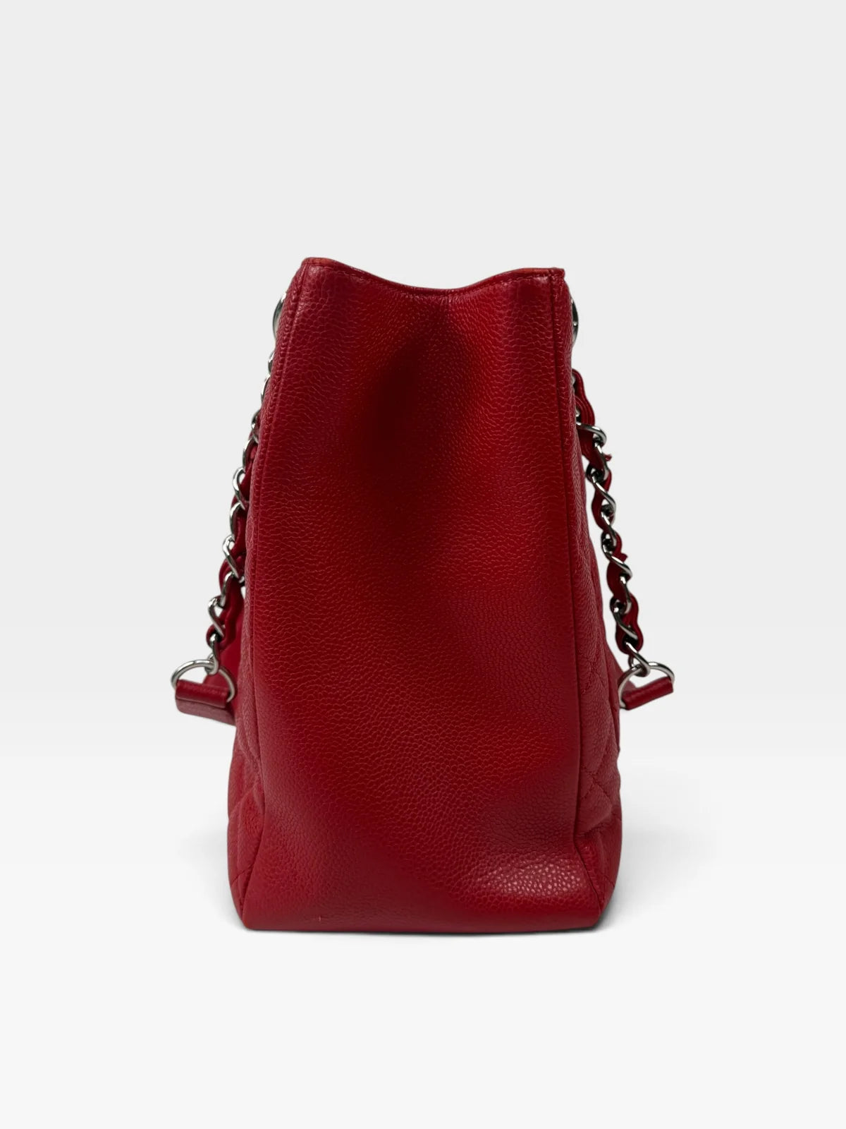 CHANEL GRAND SHOPPER TOTE IN RED CAVIAR LEATHER WITH SILVER HARDWARE