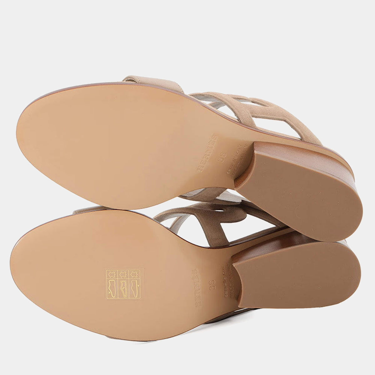 Hermes Sandals Lipari 70 Beige Camel Chevre Leather Velour Size 36