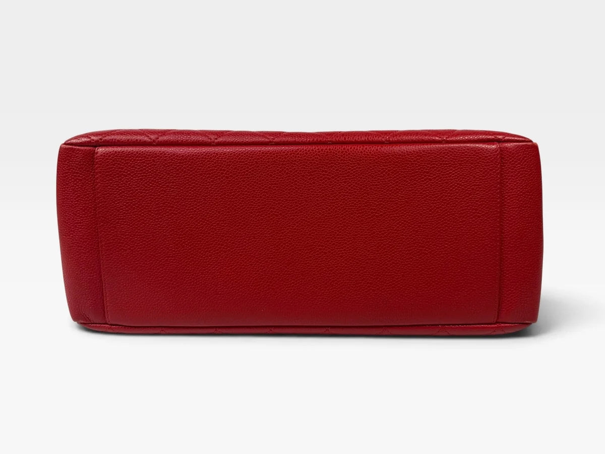 CHANEL GRAND SHOPPER TOTE IN RED CAVIAR LEATHER WITH SILVER HARDWARE