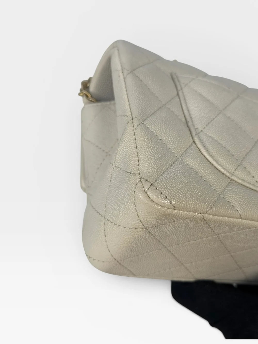 CHANEL MINI RECTANGLE TOP HANDLE IN CREAM CAVIAR LEATHER WITH AGED GOLD HARDWARE
