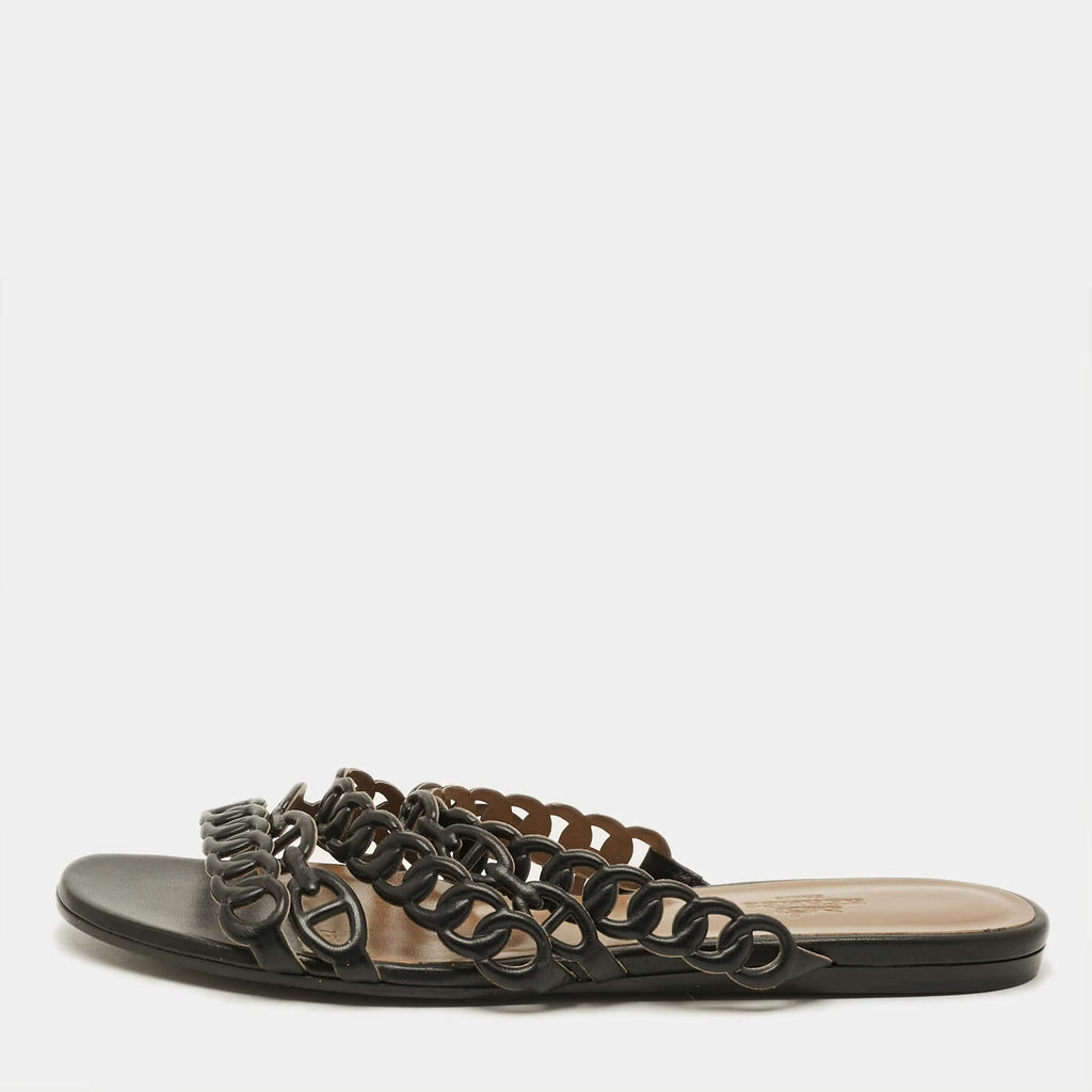 Hermès Chaine d'Ancre Rivage Size 36 Black Leather Flat Slide