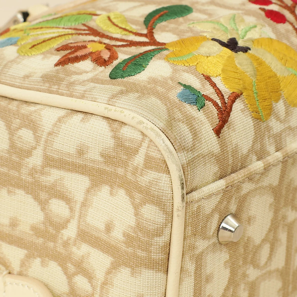 Christian Dior Beige Oblique Floral Boston Bag