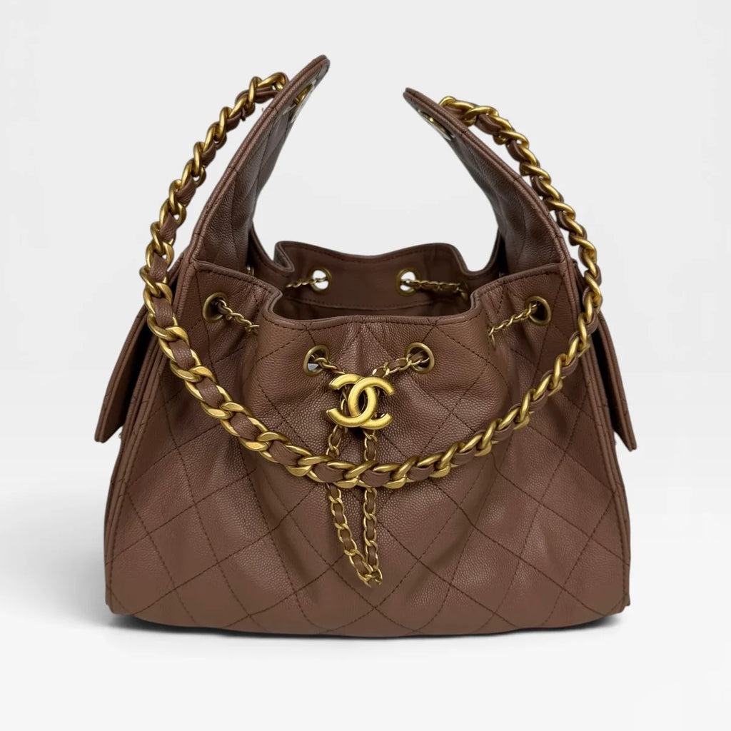 CHANEL 25 SMALL IN BROWN CAVIAR LEATHER WITH GOLD HARDWARE