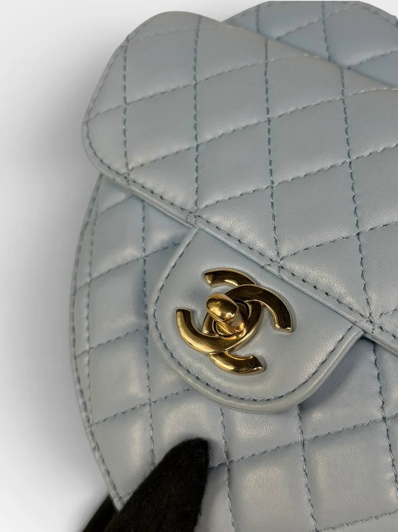 CHANEL HEART BAG LARGE IN BLUE LAMBSKIN LEATHER WITH PALE GOLD HARDWARE