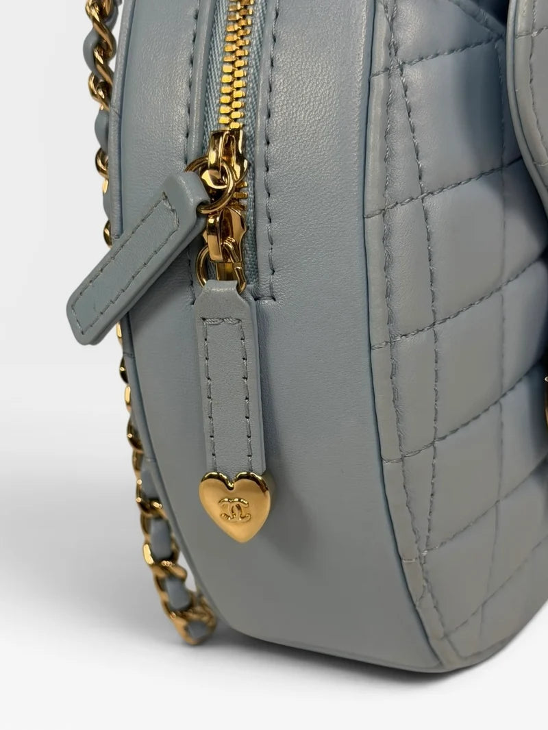 CHANEL HEART BAG LARGE IN BLUE LAMBSKIN LEATHER WITH PALE GOLD HARDWARE