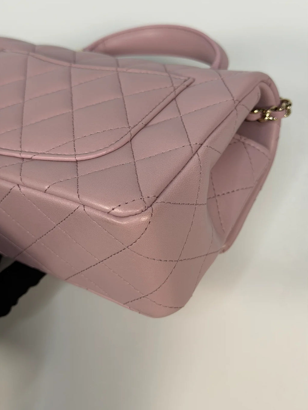 CHANEL MINI RECTANGLE TOP HANDLE IN PINK LAMBSKIN LEATHER WITH PALE GOLD HARDWARE