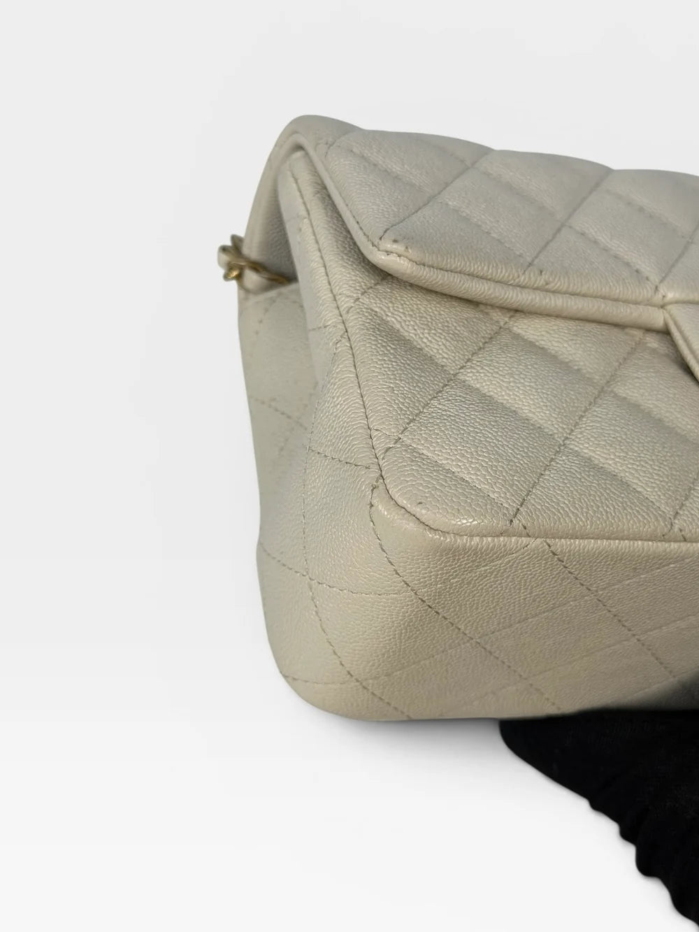 CHANEL MINI RECTANGLE TOP HANDLE IN CREAM CAVIAR LEATHER WITH AGED GOLD HARDWARE