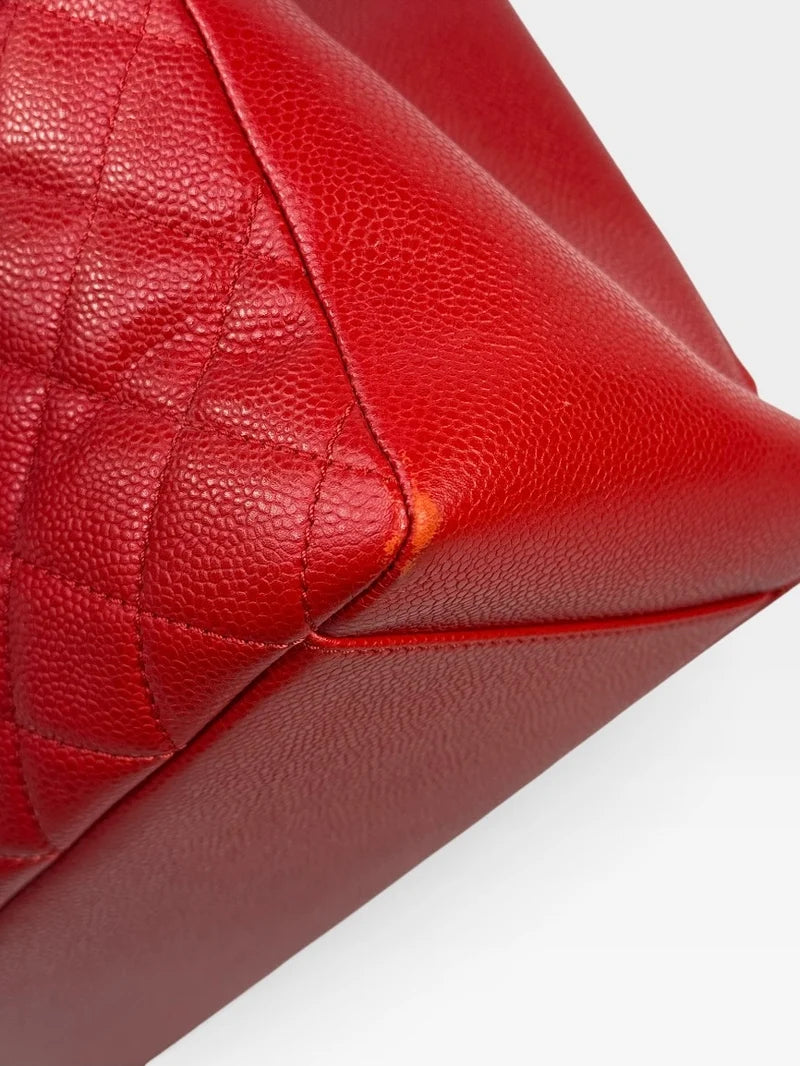 CHANEL GRAND SHOPPER TOTE IN RED CAVIAR LEATHER WITH SILVER HARDWARE