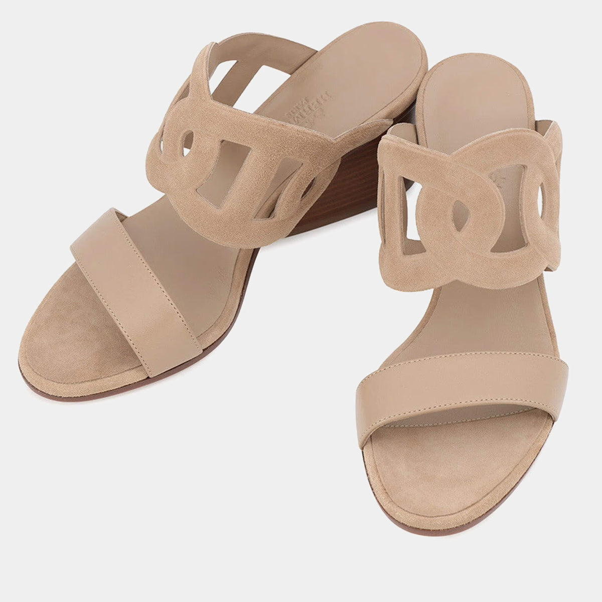 Hermes Sandals Lipari 70 Beige Camel Chevre Leather Velour Size 36
