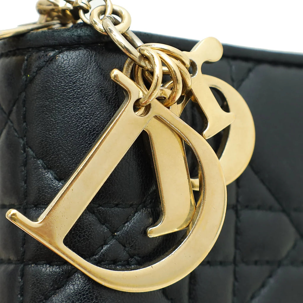 Christian Dior Black Lady Dior Zippy Card Holder