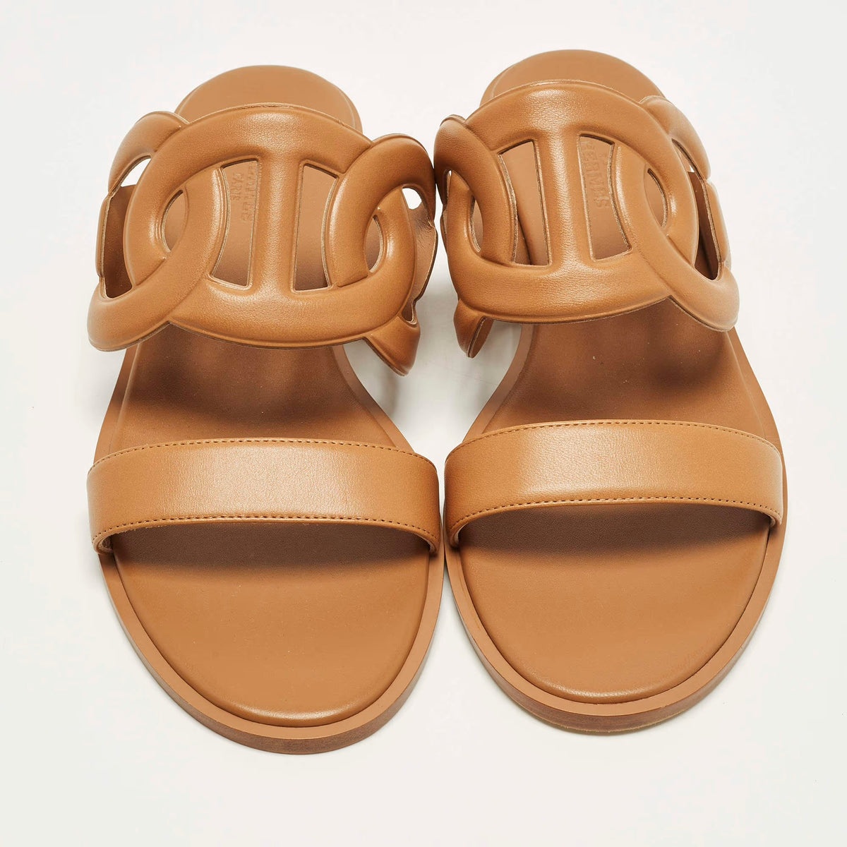 Hermes Lagune Size 39 Brown Leather Flat Slide