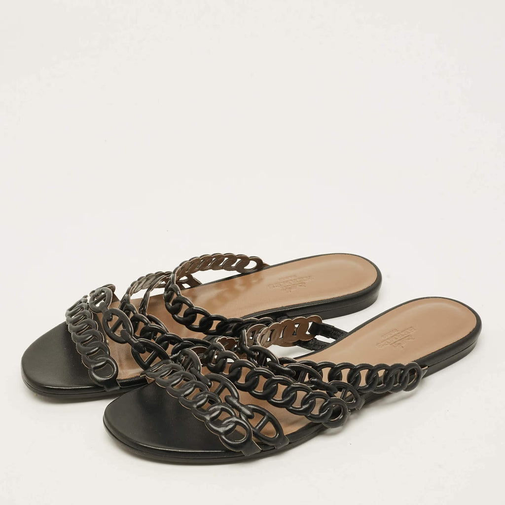 Hermès Chaine d'Ancre Rivage Size 36 Black Leather Flat Slide