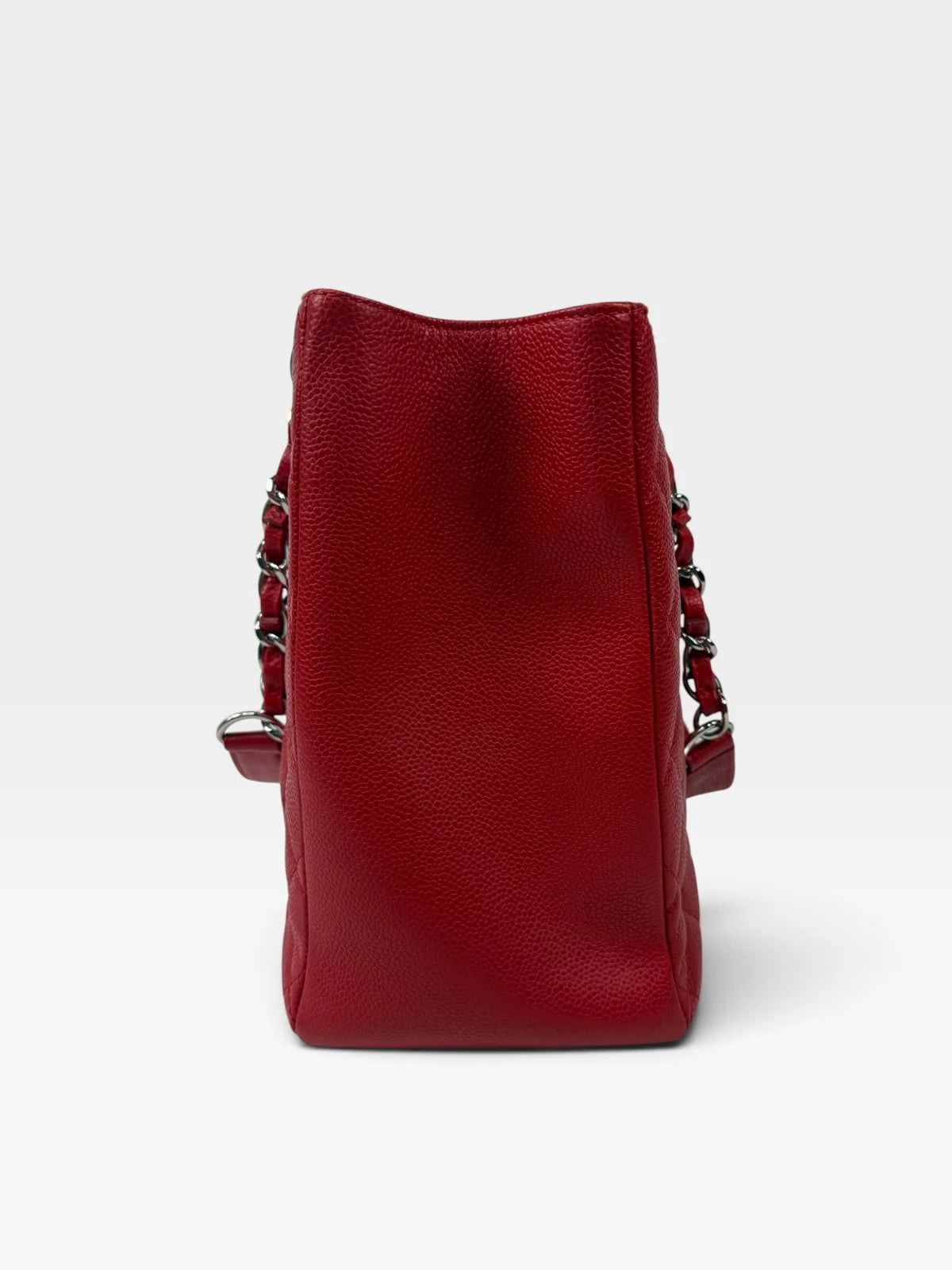 CHANEL GRAND SHOPPER TOTE IN RED CAVIAR LEATHER WITH SILVER HARDWARE